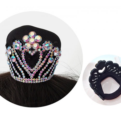 Girls kids Rhinestone Hair tie Crown for Rhythmic Gymnastics figure skating Dance Cheerleading Hair Ring ballroom latin dance competition Hair Jewelry Ball Hair Rope